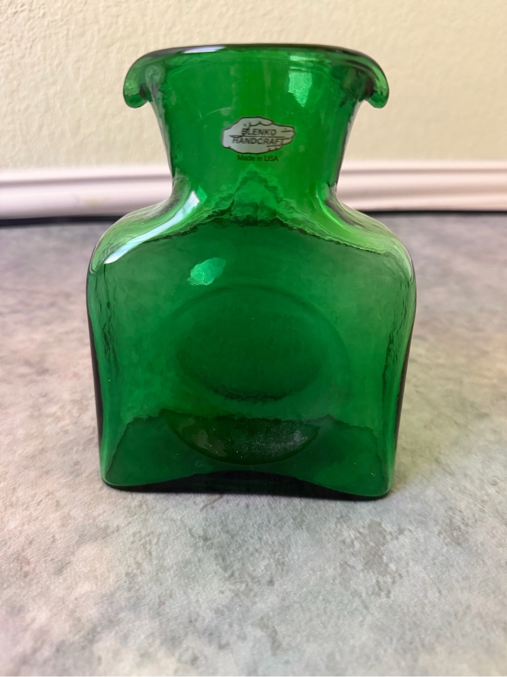 Blenko Green Handcrafted Square Glass Accent Vase
